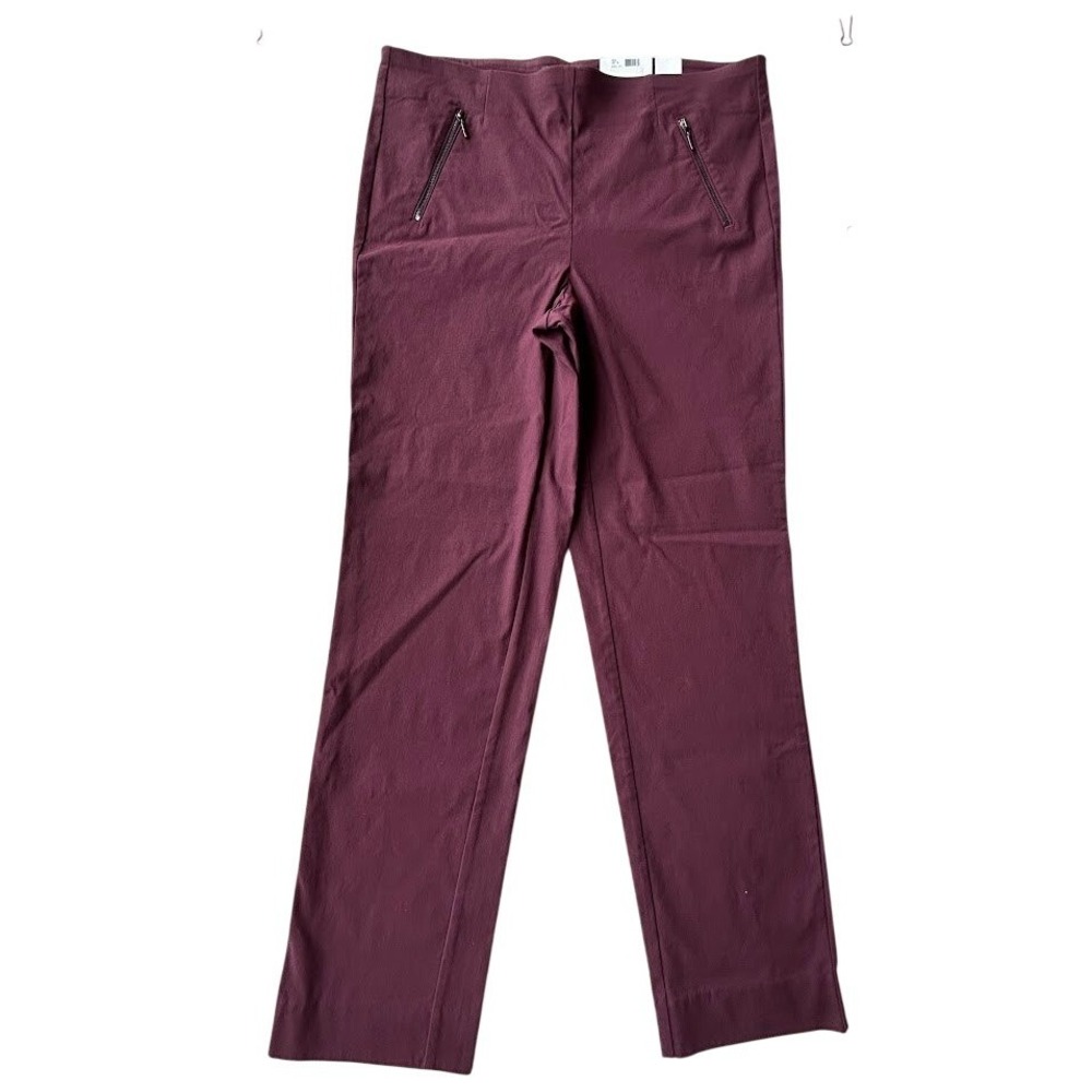 Michel Studio Womens Slim Leg Modern Stretch Pants ‎ 16 Burgundy Zipper Pocket